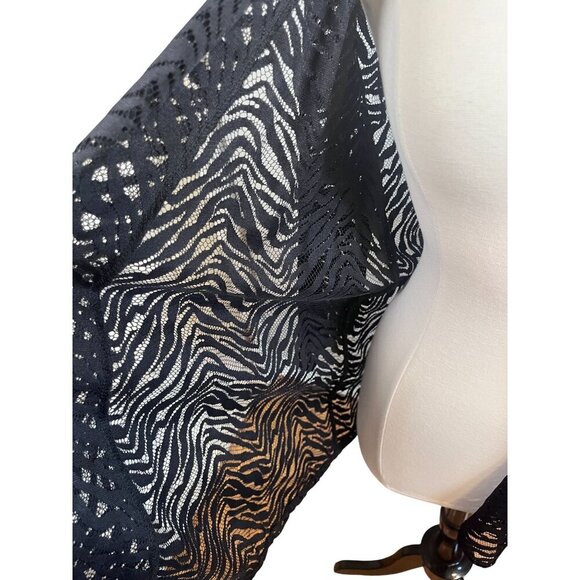 Meryl Diamond Sheer Animal Print Cardigan M Black Mesh Chic Neutral Retro 80s - Picture 3 of 9